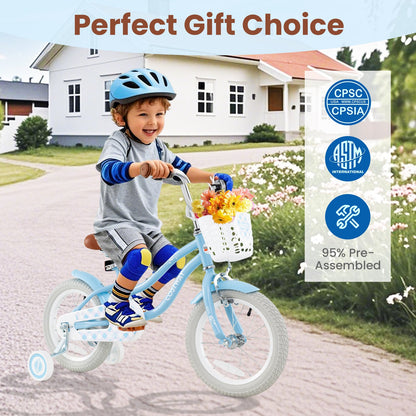 16 Inch Kids Bike with Adjustable Handlebar and Seat for 4-7 Year Old