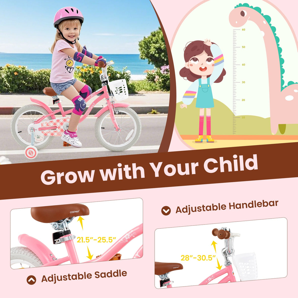 16 Inch Kids Bike with Training Wheels and Basket for Boys Girls 4-7 Years Old-16 inches