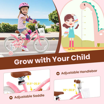 16 Inch Kids Bike with Training Wheels and Basket for Boys Girls 4-7 Years Old-16 inches