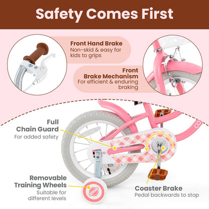 16 Inch Kids Bike with Training Wheels and Basket for Boys Girls 4-7 Years Old-16 inches