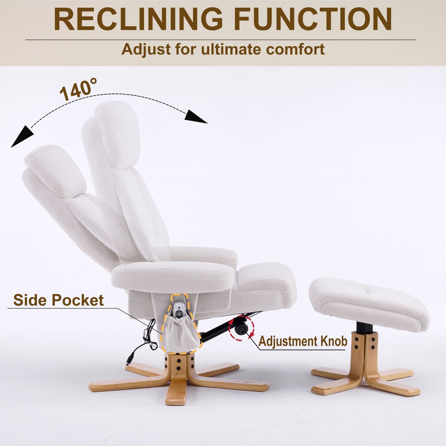 Upholstered Heated Massage 360° Swivel Accent Chair With Ottoman