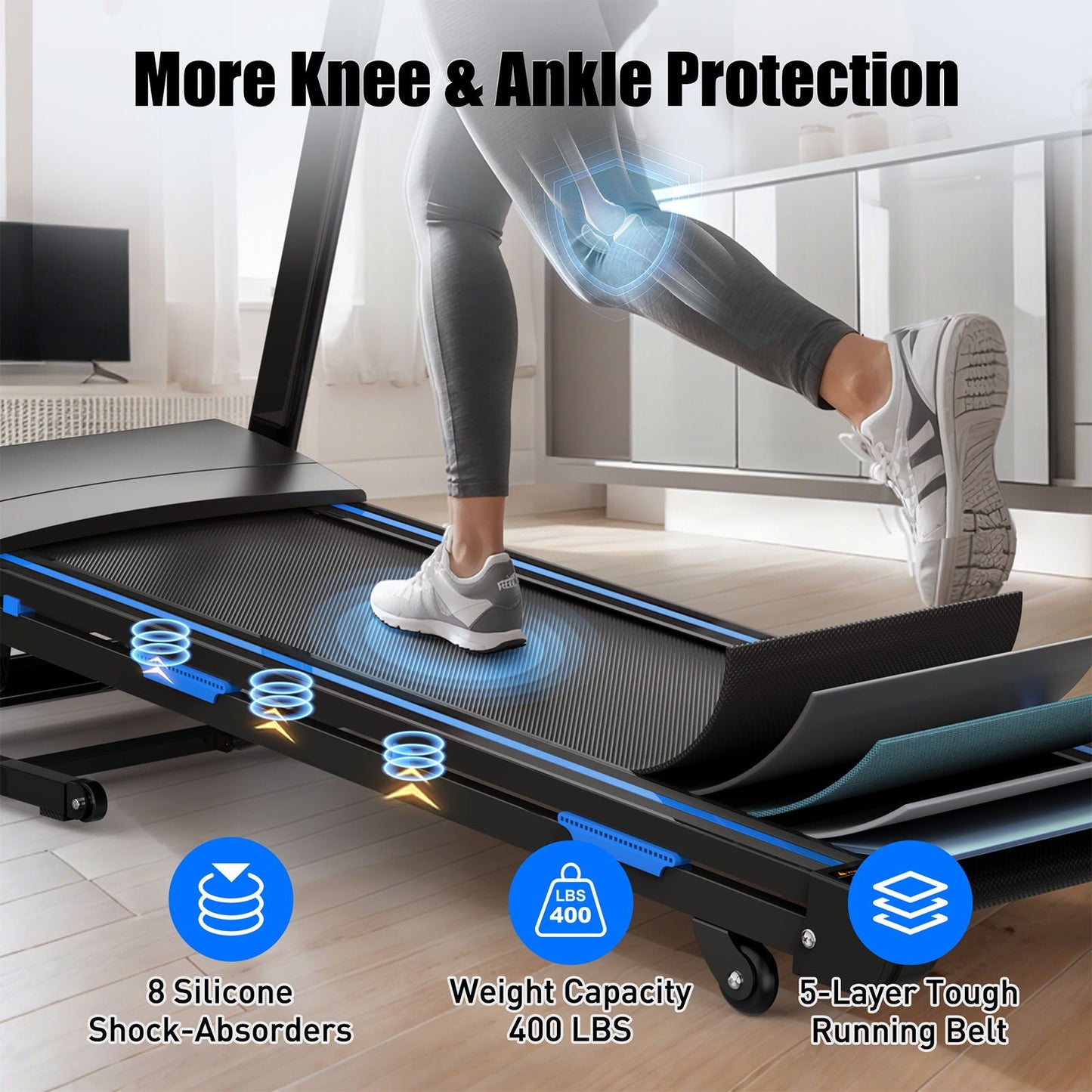 Treadmills For Home, Electric Treadmill With Automatic Incline, Foldable 3.5Hp Workout Running Machine Walking, Double Running Board Shock Absorption Pulse Sensor Bluetooth Speaker App Fitshow - Black