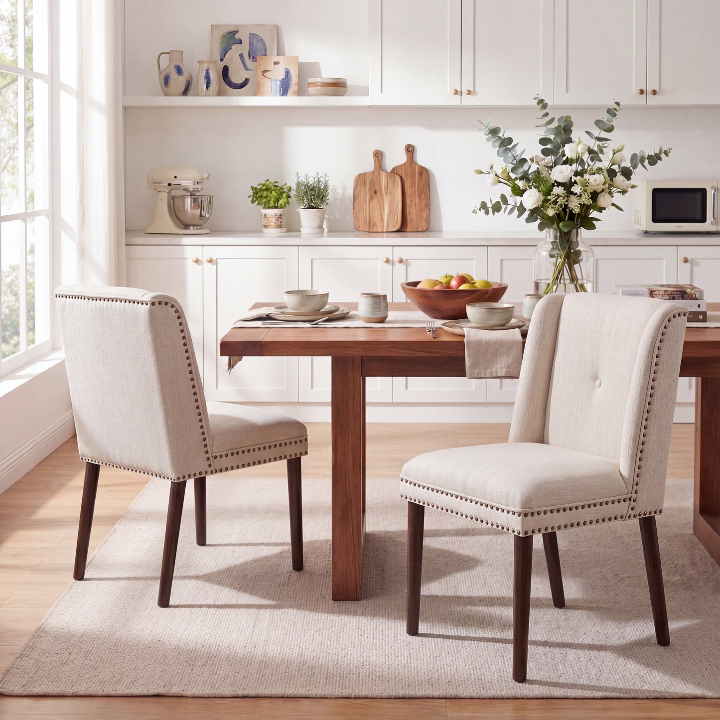 Light Luxury Rivet Upholstered Dining Chair Set of 2