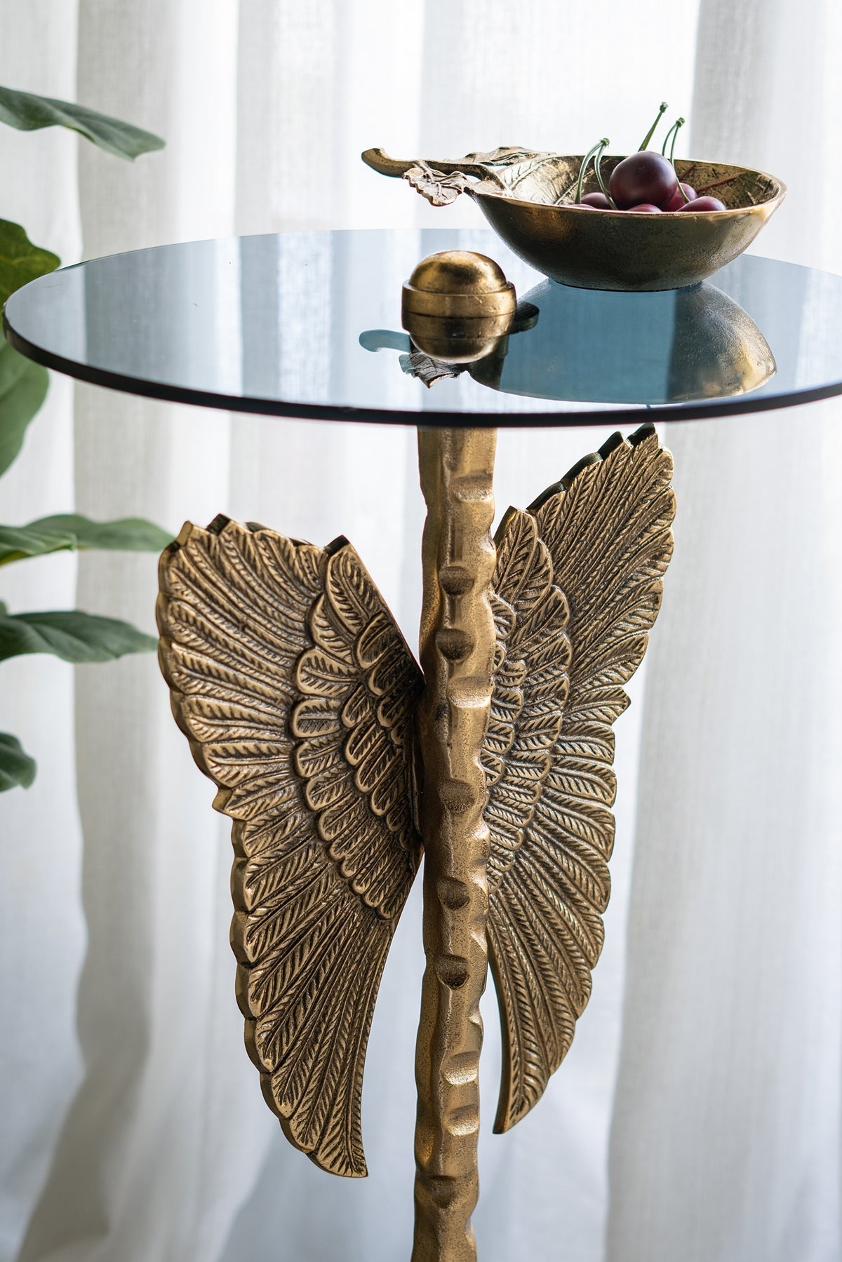 15.5x15.5x24" Round Top Accent Table With Angel Wings