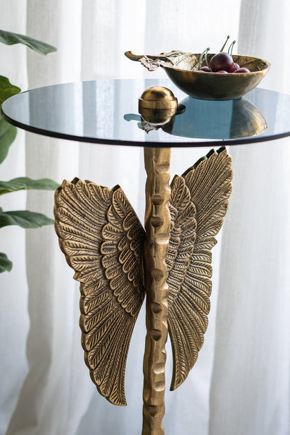 15.5x15.5x24" Round Top Accent Table With Angel Wings