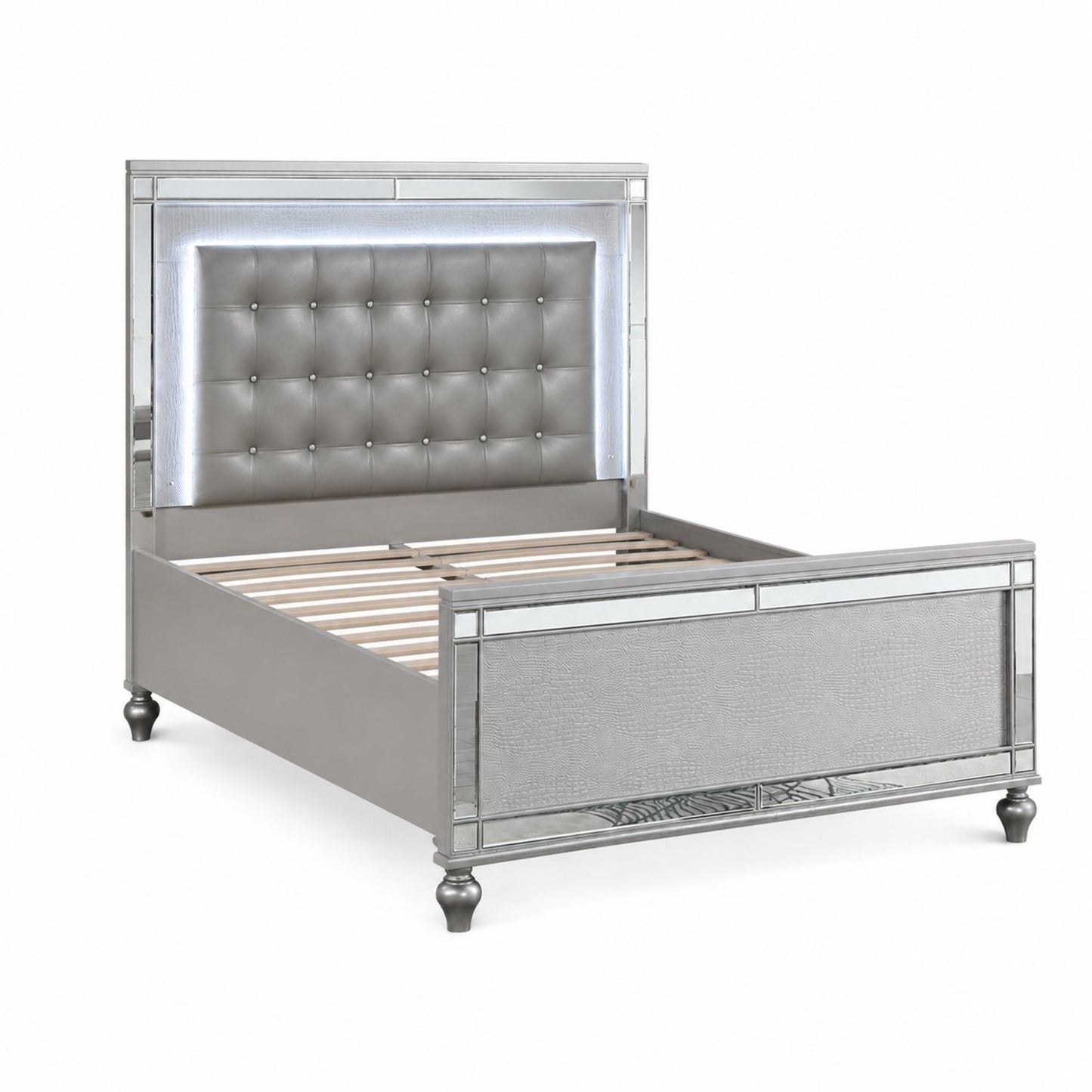 3 Piece Bedroom Set, Sleek Modern Bed With LED Nightstands