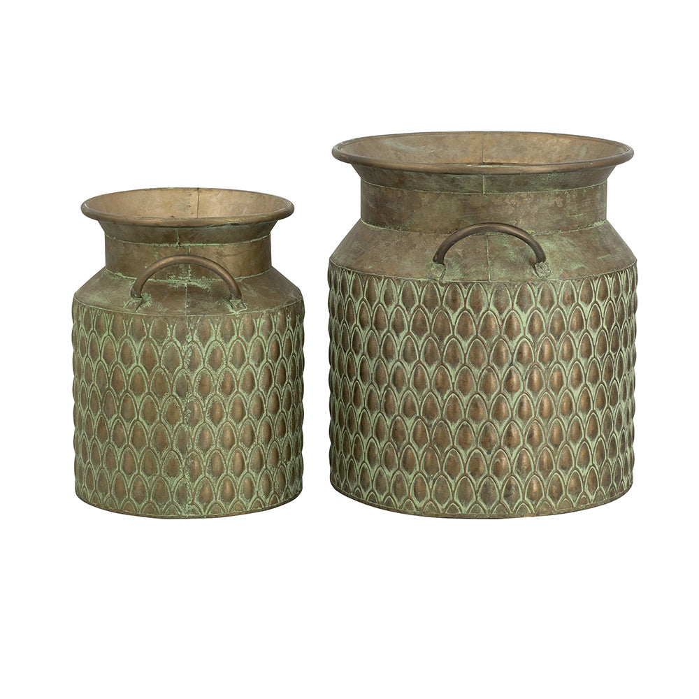 S/2 Iron Milk Jug Planters with Textured Green Finish