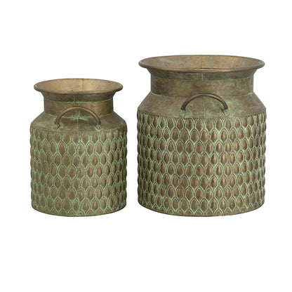 S/2 Iron Milk Jug Planters with Textured Green Finish