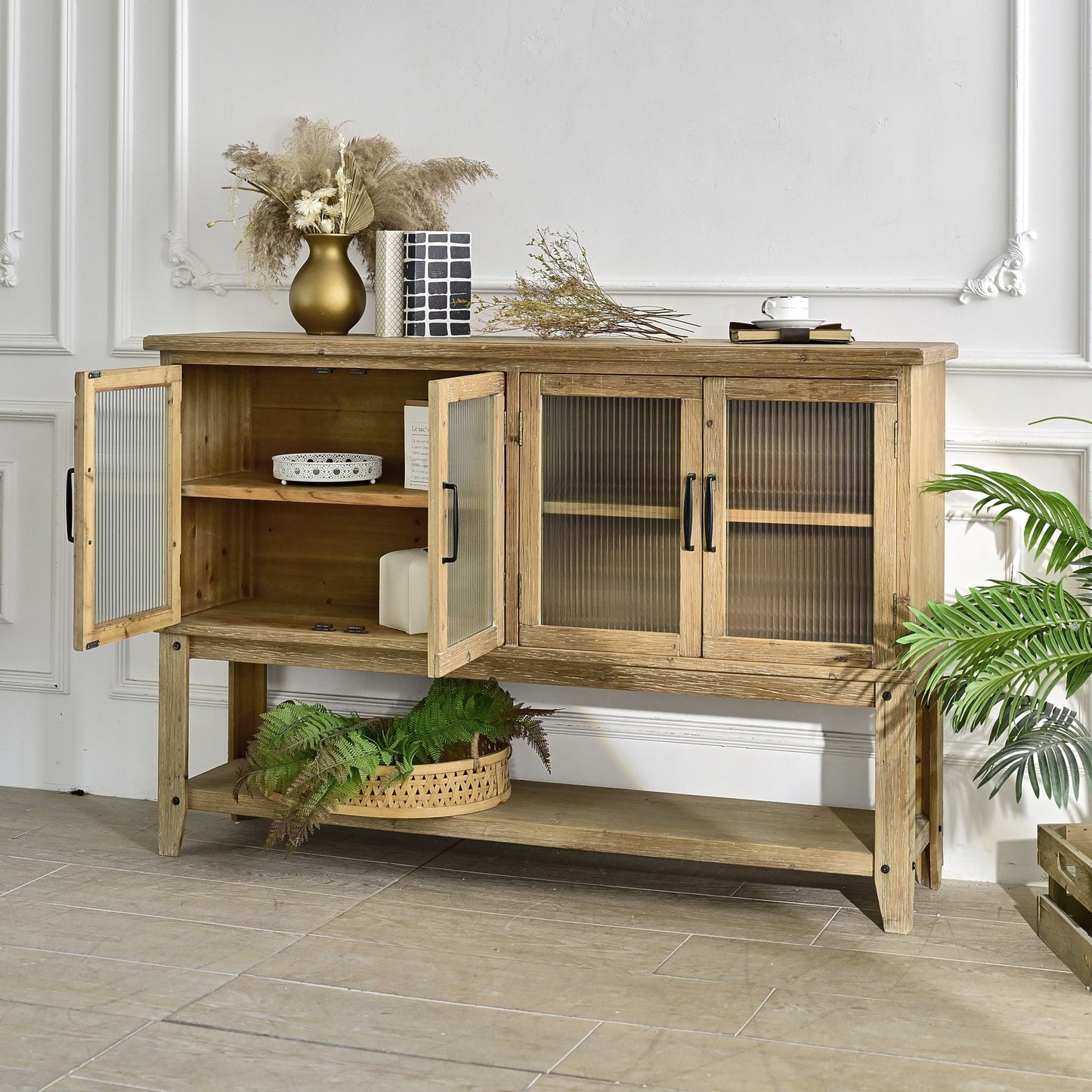Rectangle Accent Sideboard Cabinet With Storage Shelf, Cabinet For Kitchen - Natural Wood