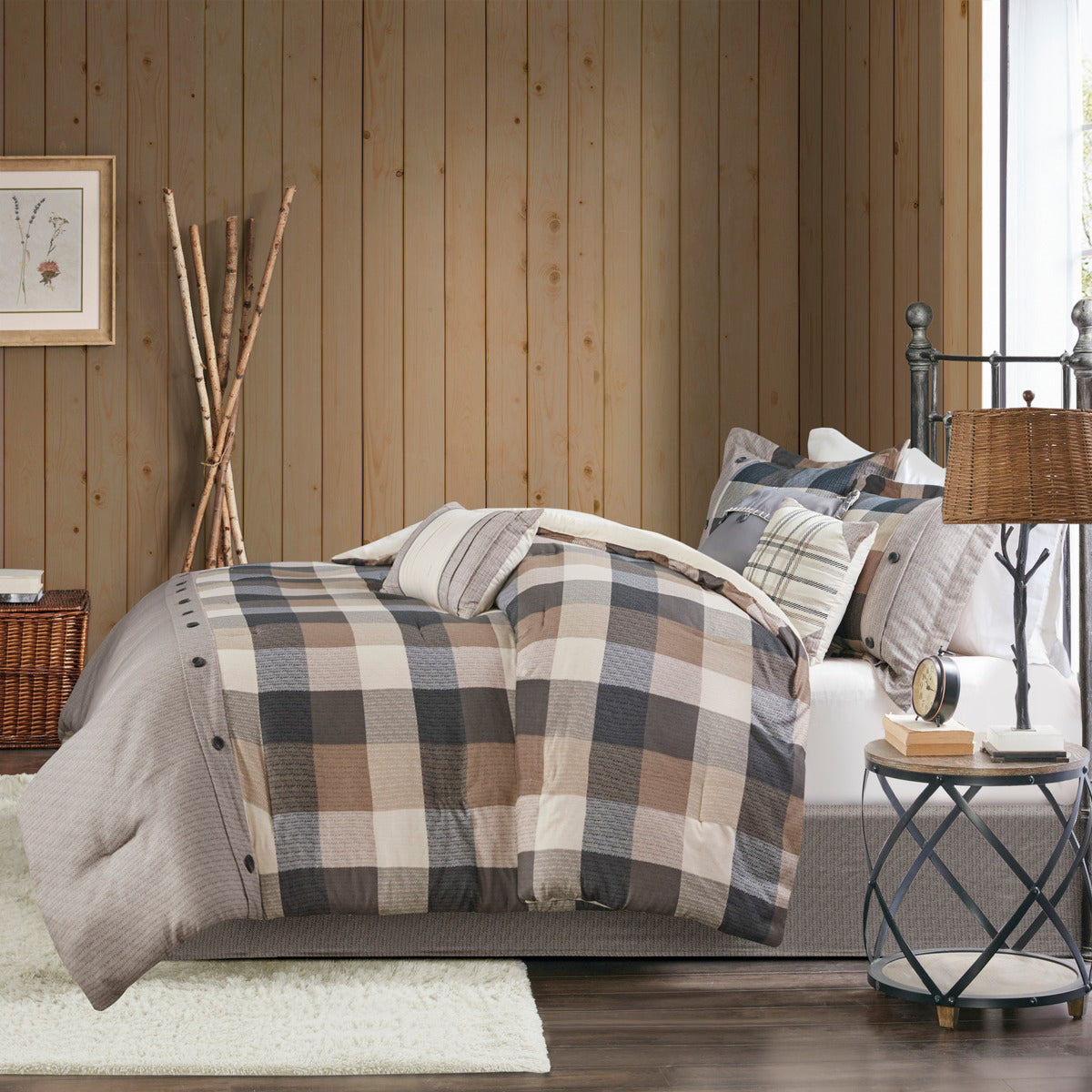 7 Piece Herringbone Comforter Set Neutral California King