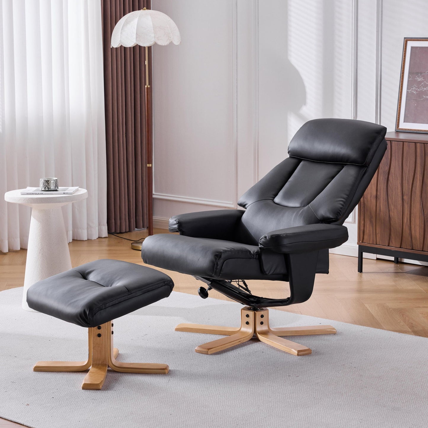 Upholstered Heated Massage 360° Swivel Accent Chair With Ottoman