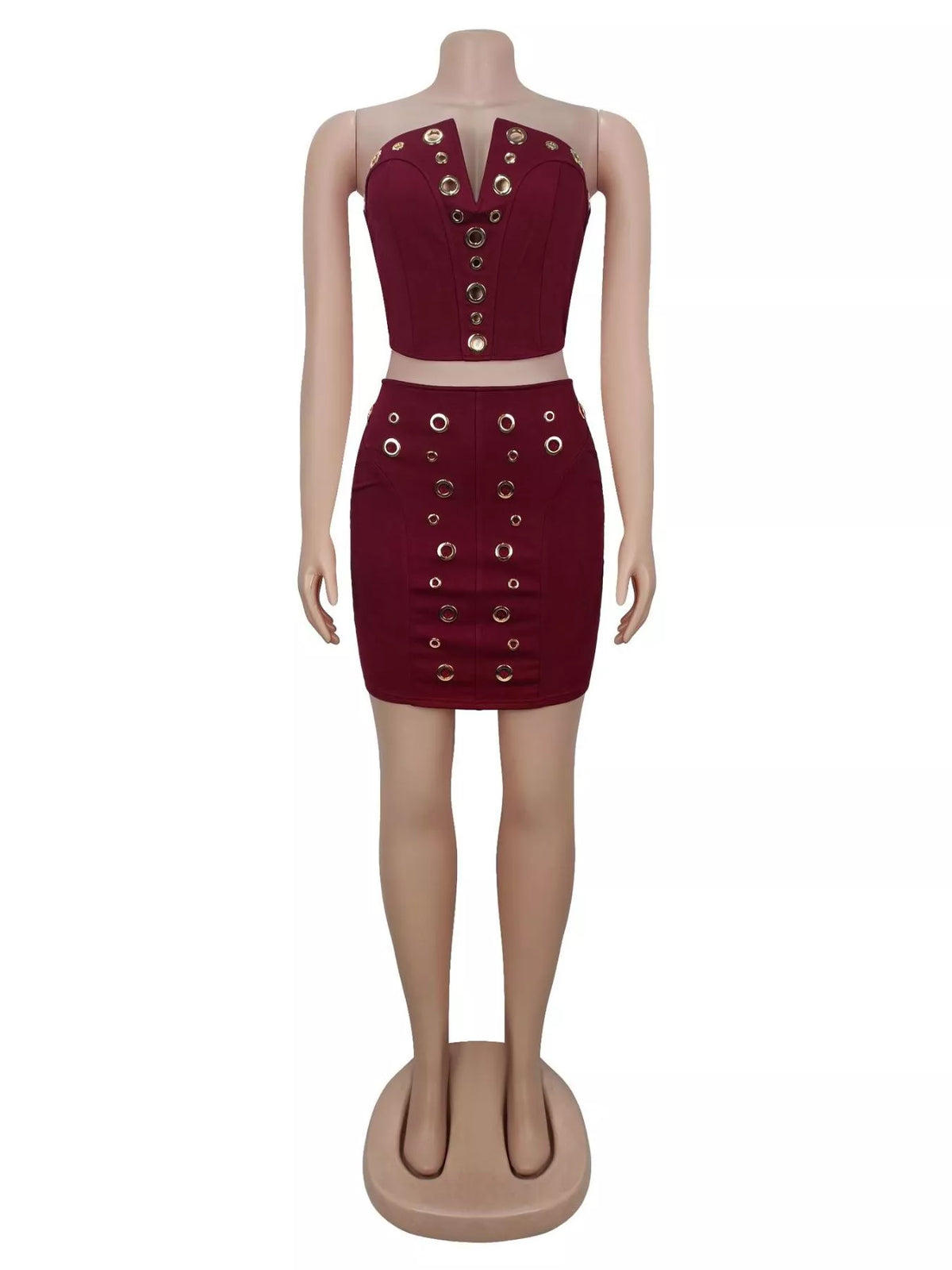 Grommet Crop Top and Mini Skirt Set