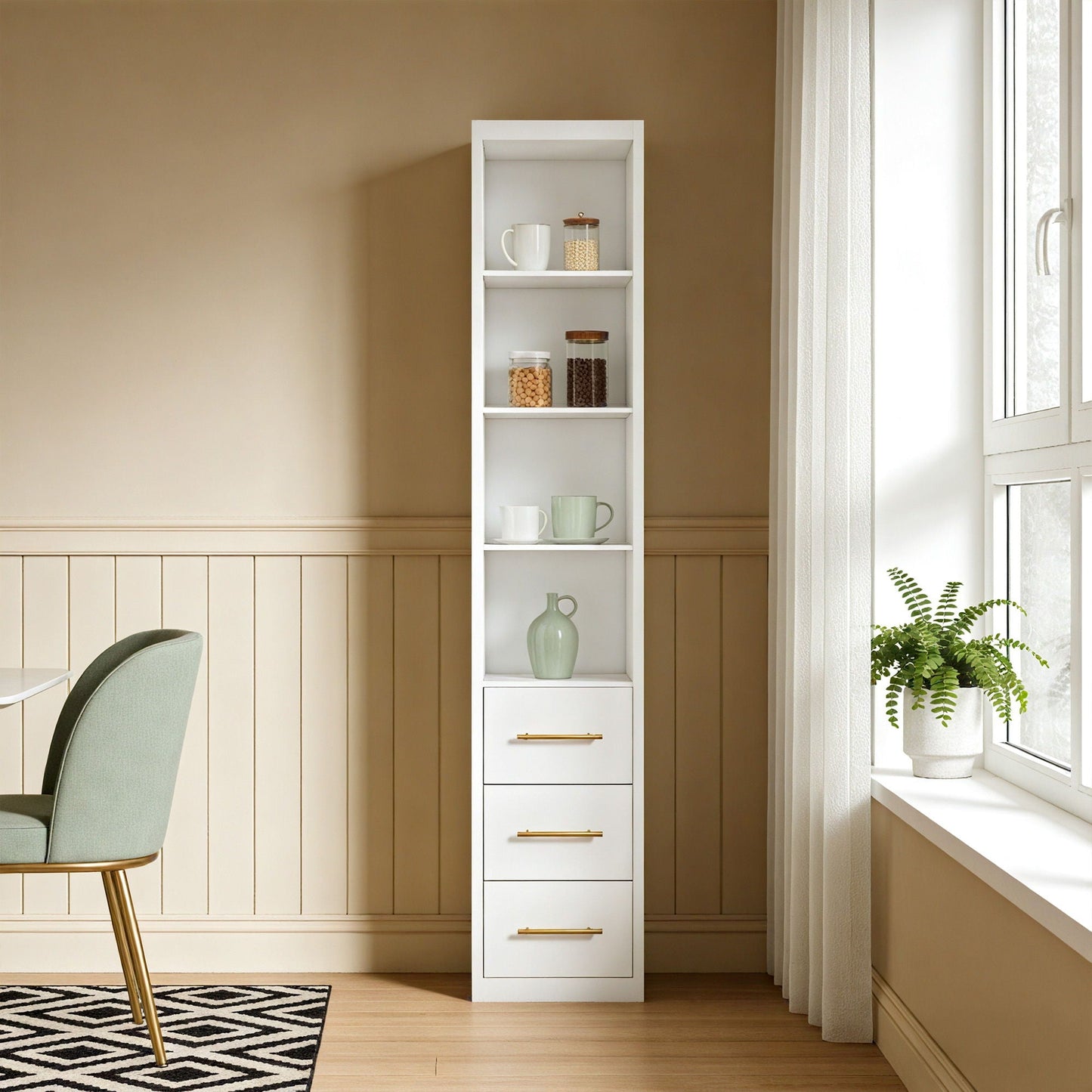 Tall Storage Cabinet With 3 Drawers For Bedroom - White