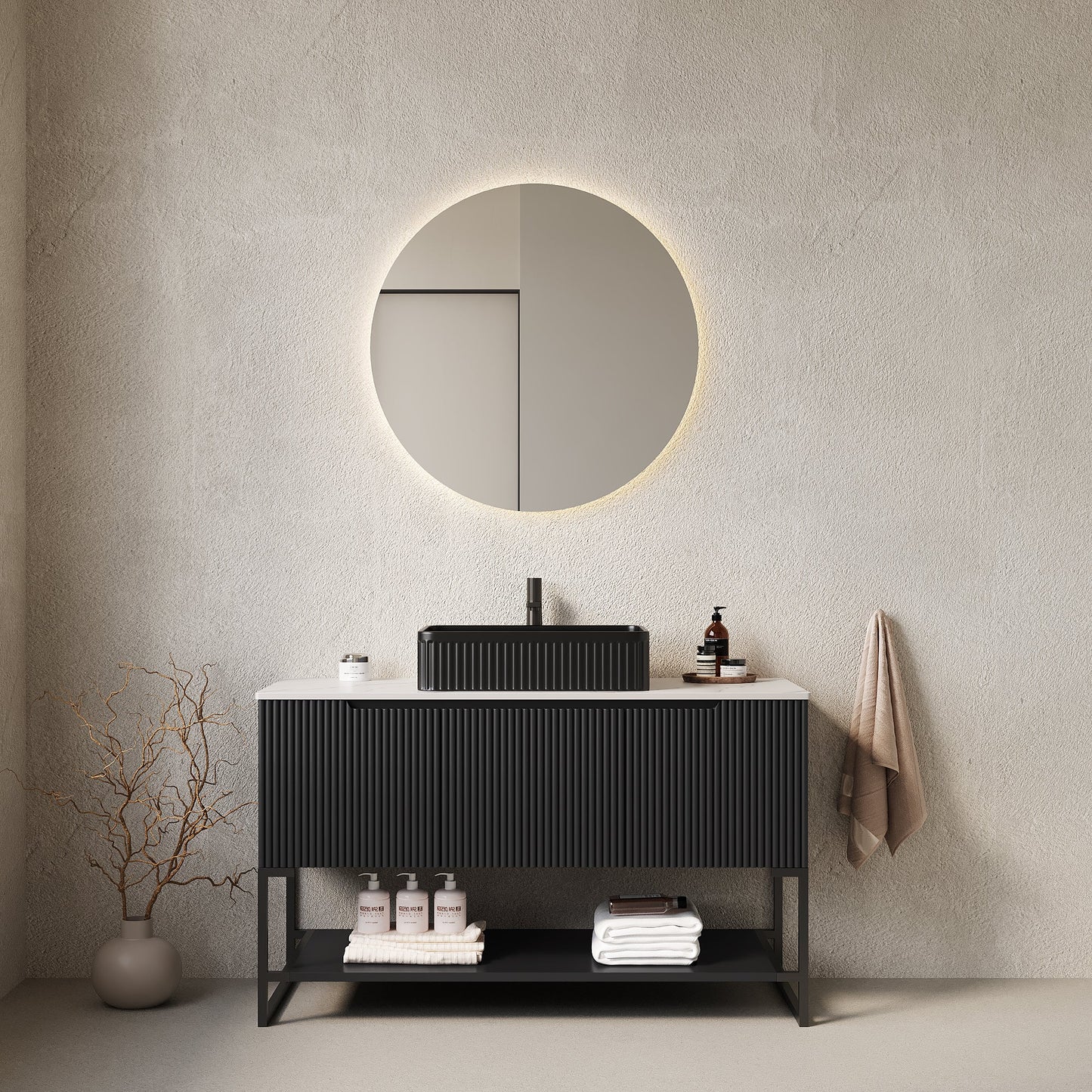 Tulio 48" Bathroom Vanity & Sink with 3 Doors and Open Shelf
