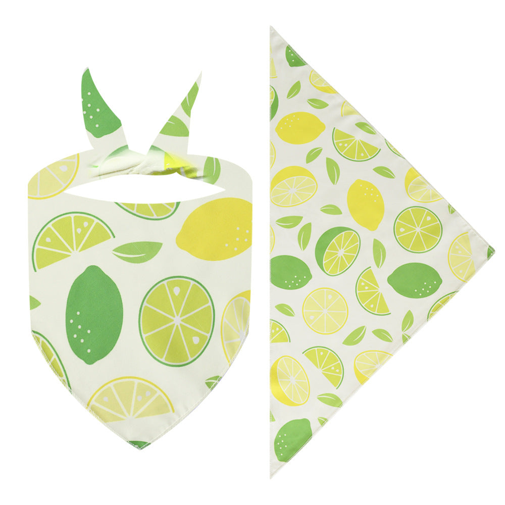 Cross-border New Cartoon Cute Pet Triangle Fresh Fruit Polyester Printed Cat And Dog Saliva Towel Scarf Wholesale