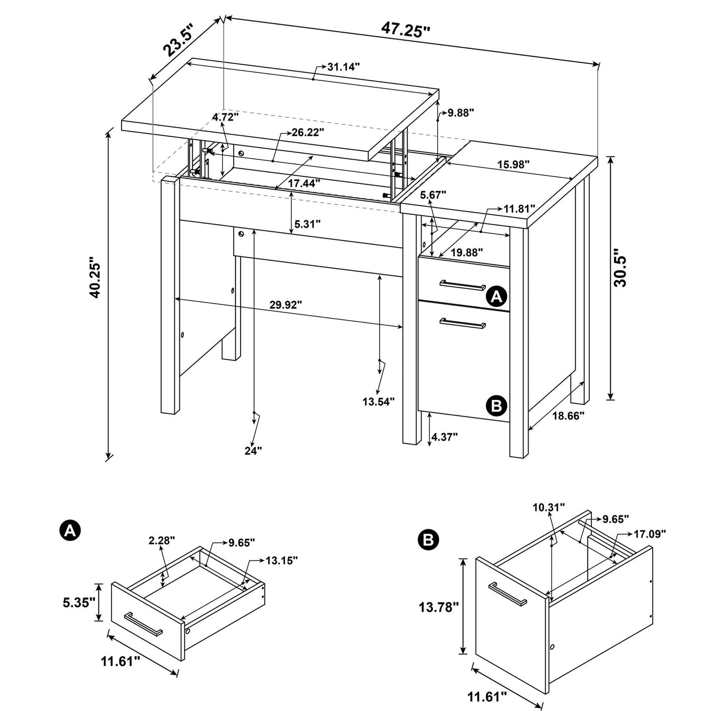 Chicolm - Lift Top Office Desk - Rustic