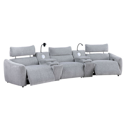 Fullar - Modular Power Motion Armless Recliner - Light Gary Chenille
