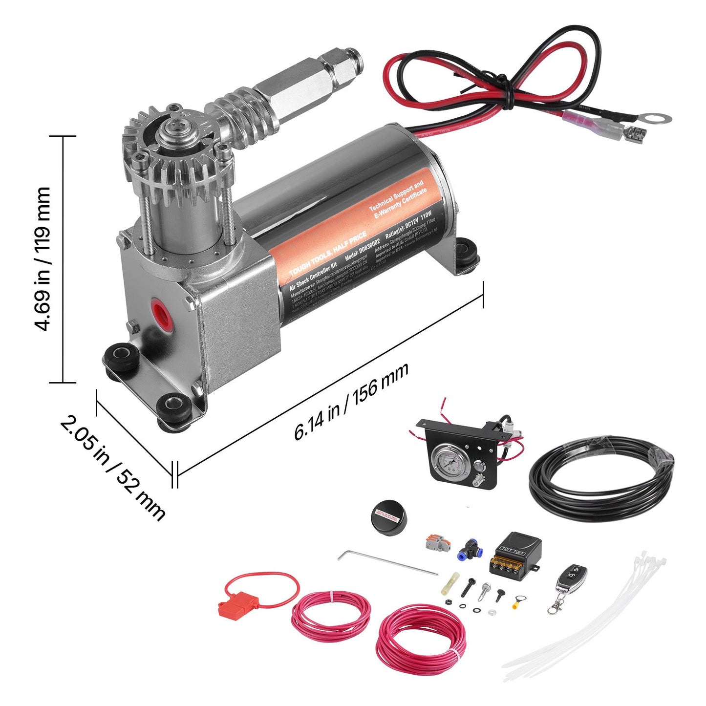 Air Shock Controller Kit 12V 100PSI On-Board Air Compressor System