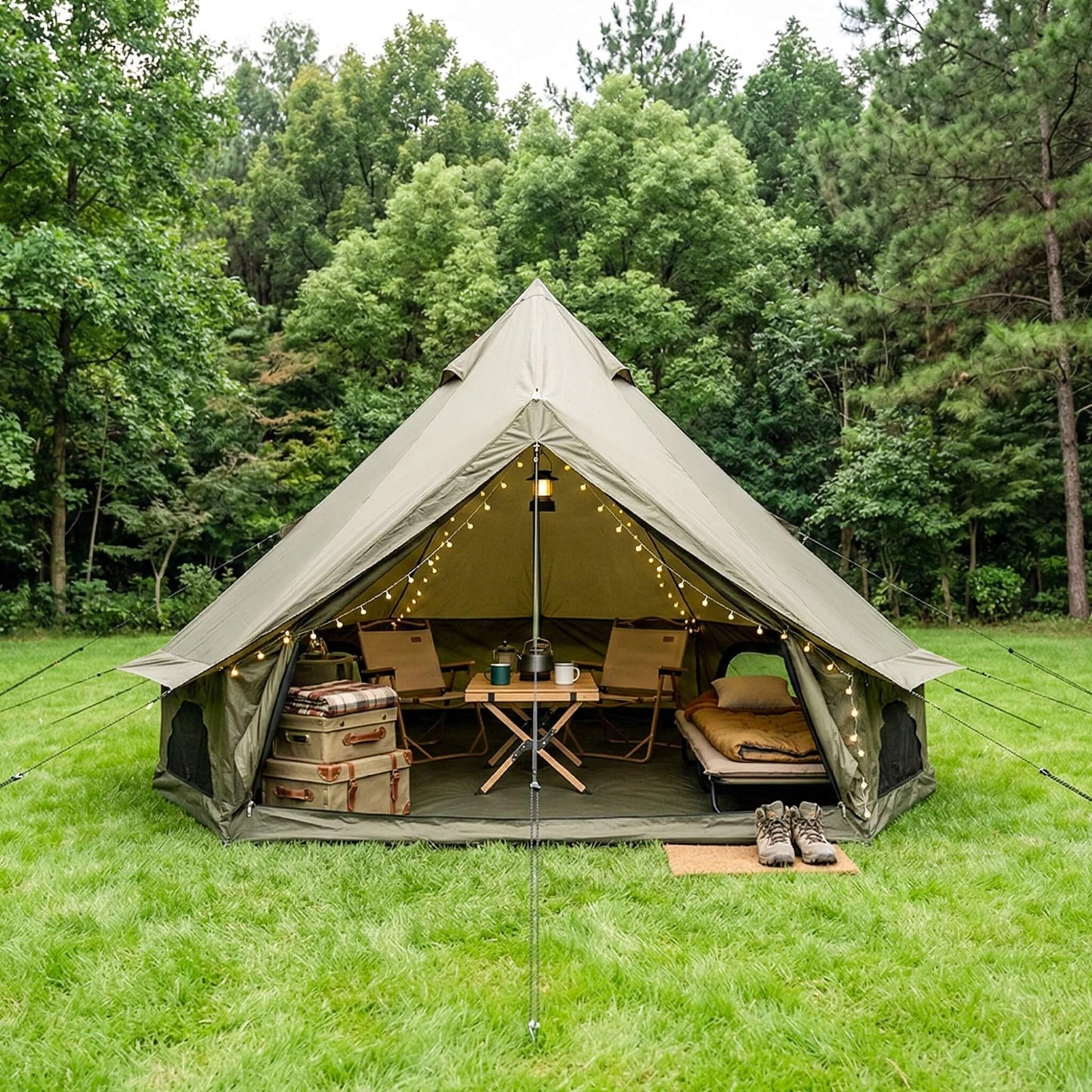 Large 16FT 10-Person All-Season Waterproof Bell Tent With Stove Jack (SAK31584)