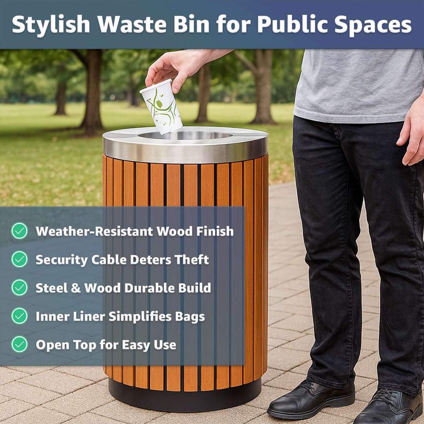17-Gallon Commercial Round Outdoor Trash Can With Open Lid (SAK18520)