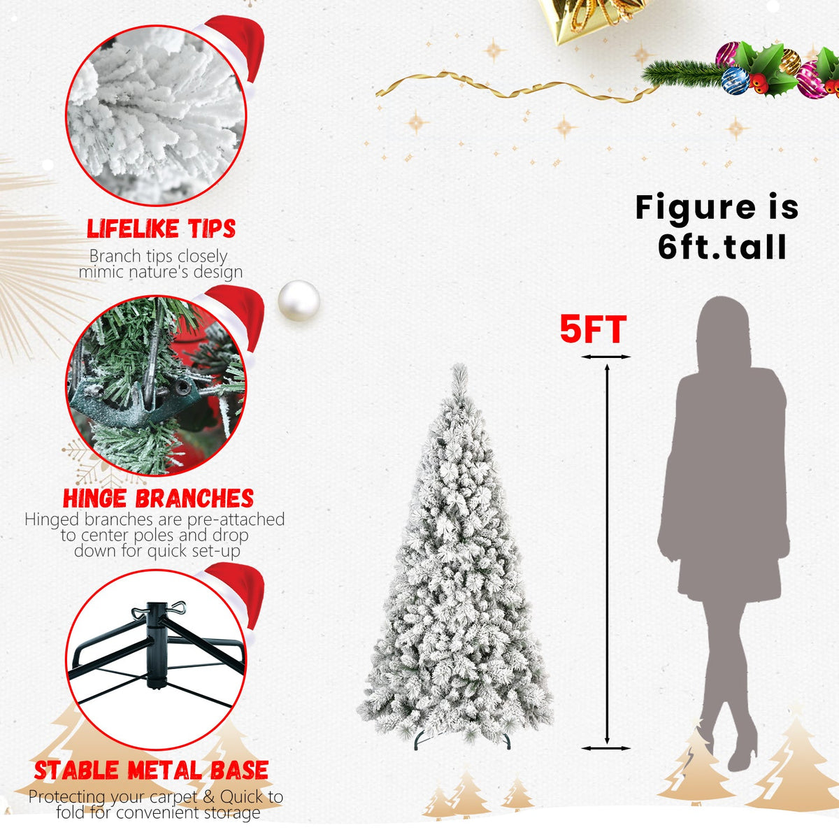 4FT Flocked Christmas Tree with 150 Warm White LED Lights
