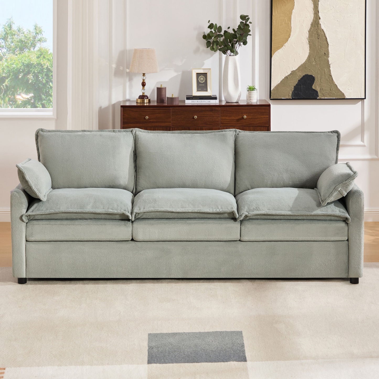 Modern 3 Seater Sofa With Side Storage Pockets For Living Room