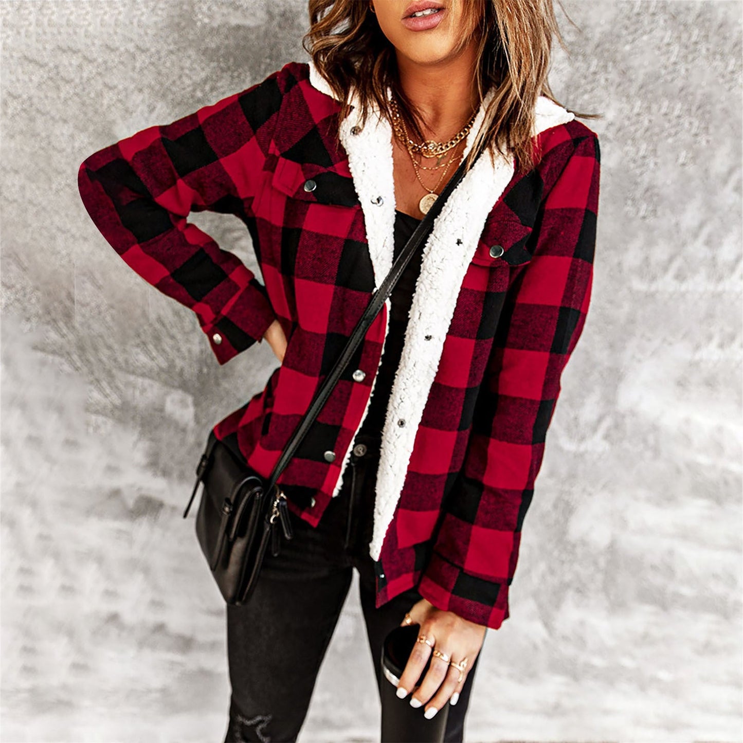 New Red plaid Winter jacket for women