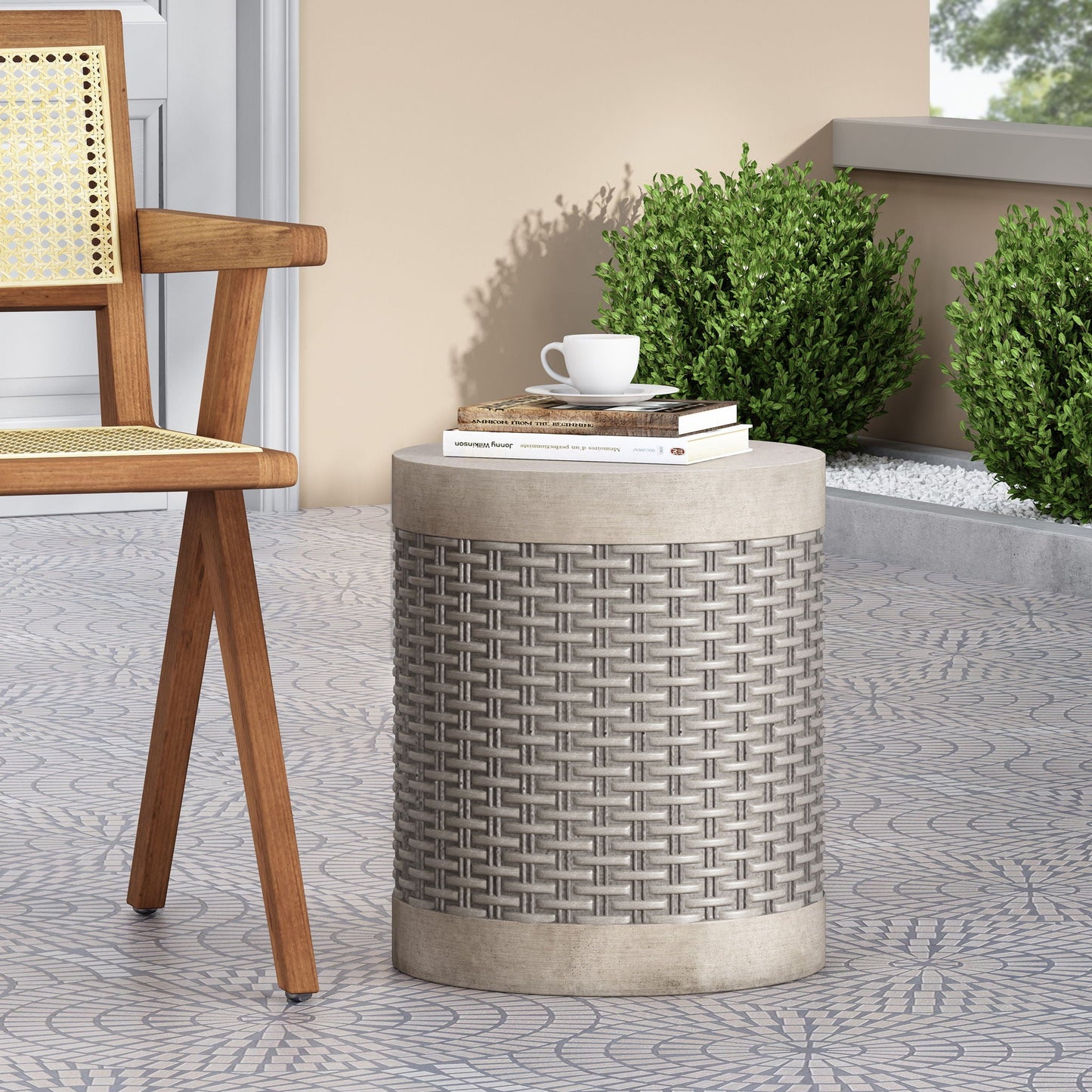 Outdoor Lightweight End Table Round Concrete - Natural