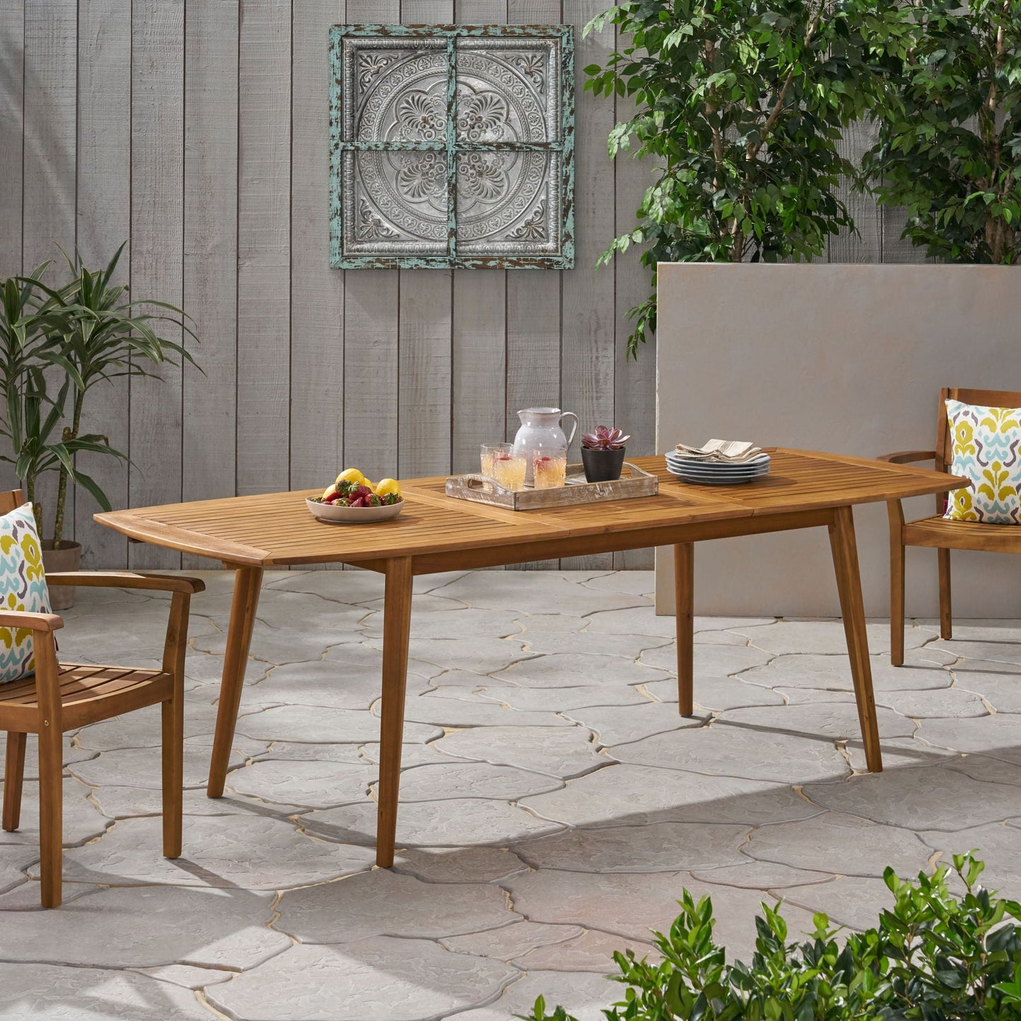 Placidity Outdoor Expandable Dining Table with Slatted Tabletop and Tapered Legs