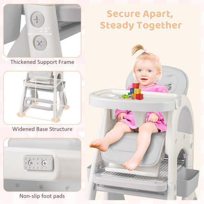 Convertible Baby High Chair with Double-layer Tray and Adjustable Backrest