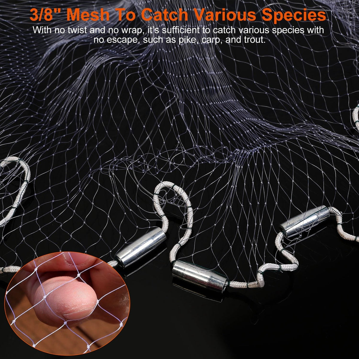 6ft Radius Fishing Cast Net Bait Trap Easy Throw Heavy Duty Hand Cast Net with Chain Sinker Bottom Spread