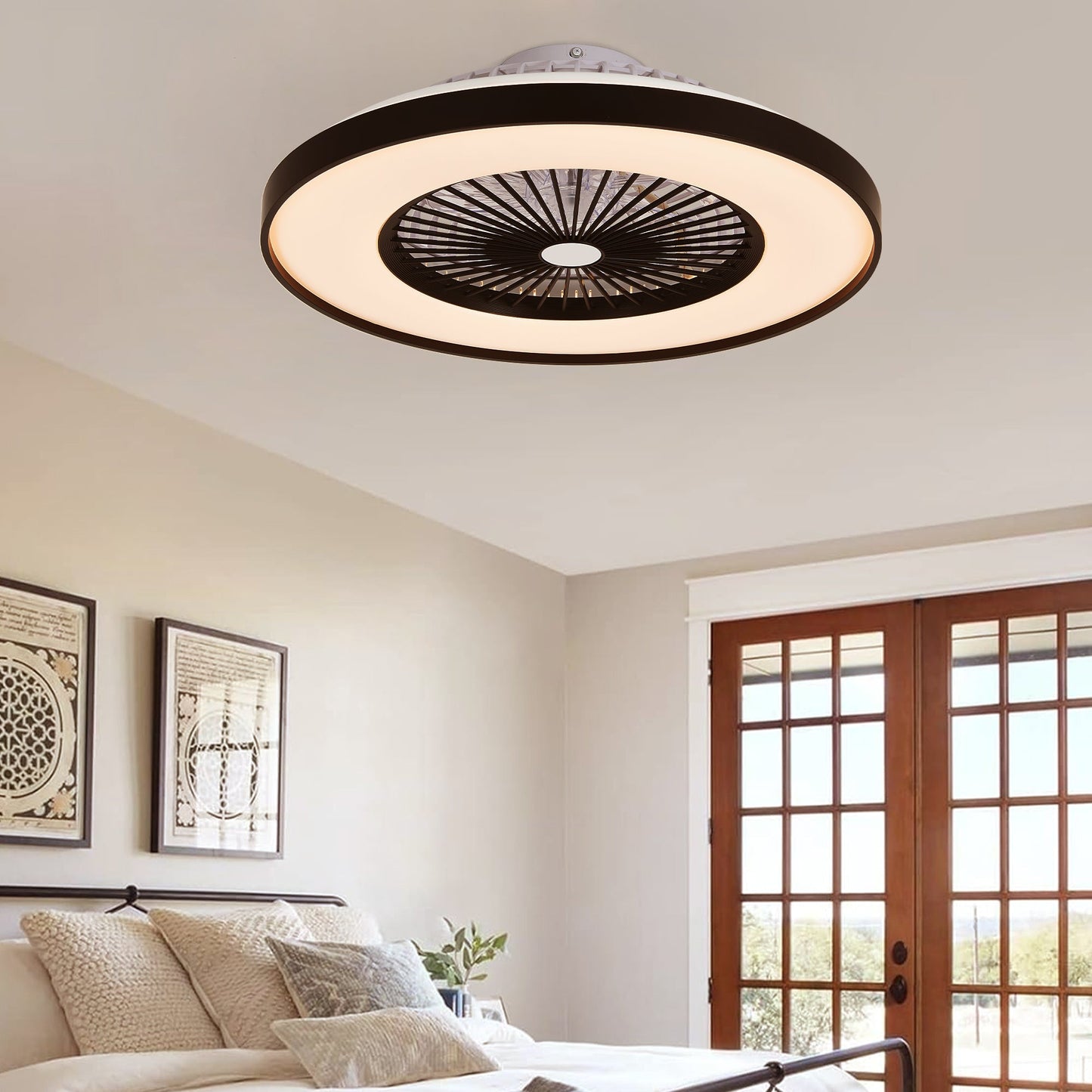 23-Inch Black and White Ceiling Fan Light with LED RGB