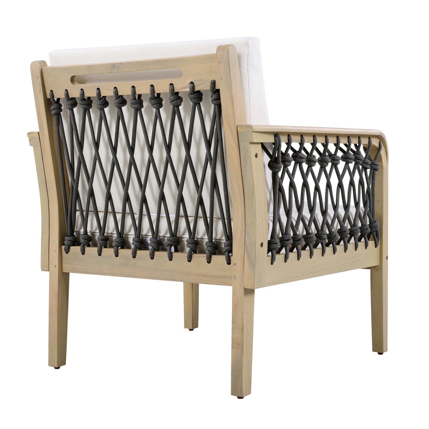Outdoor Acacia Wood Club Chair with Handwoven Rope, Light Teak Finish