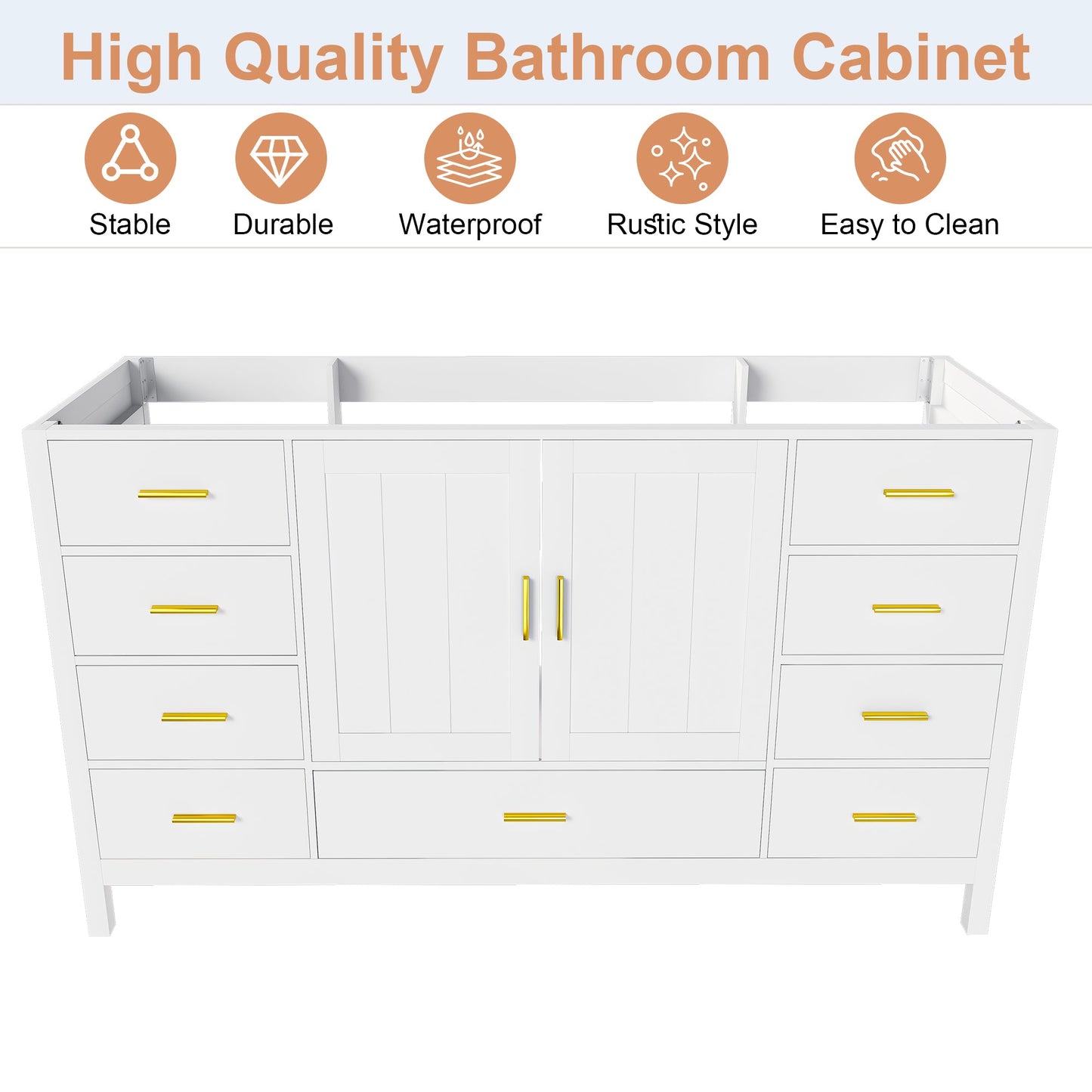 60" Bathroom Vanity Base Cabinet with Storage in White