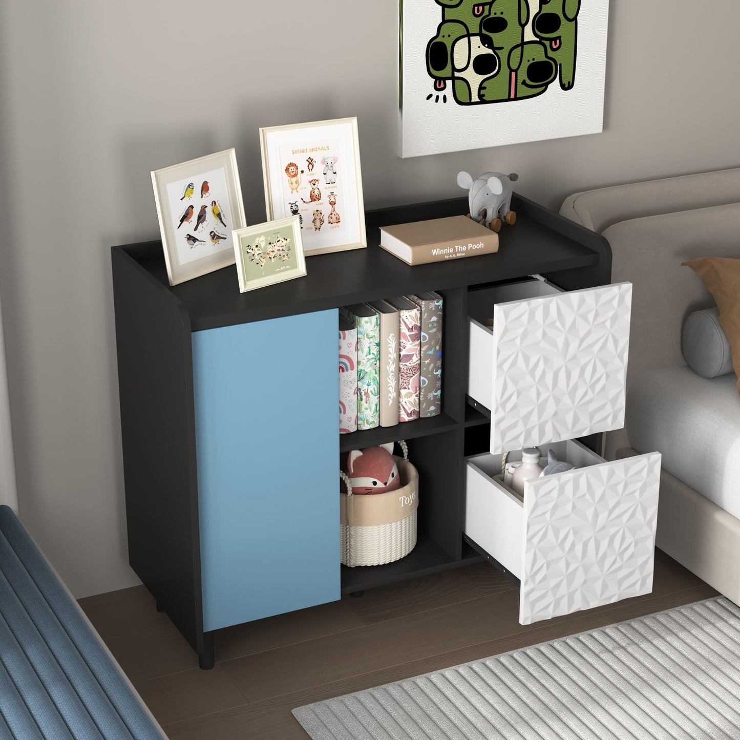 Modern Sideboard Buffet Cabinet With Doors And Unique Panel Styling