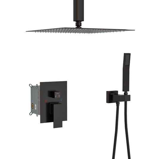 Dual Shower Head 16" Ceiling Mount Square Shower System with Rough In Valve