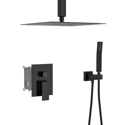 Dual Shower Head 16" Ceiling Mount Square Shower System With Rough In Valve