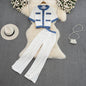 Fashion Two-Piece Set – Elegant Crewneck Single-Breasted Denim Contrast Crop Top + Skirt Suit