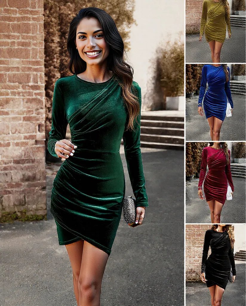 New beautiful black Autumn And Winter Round Neck Dress for women
