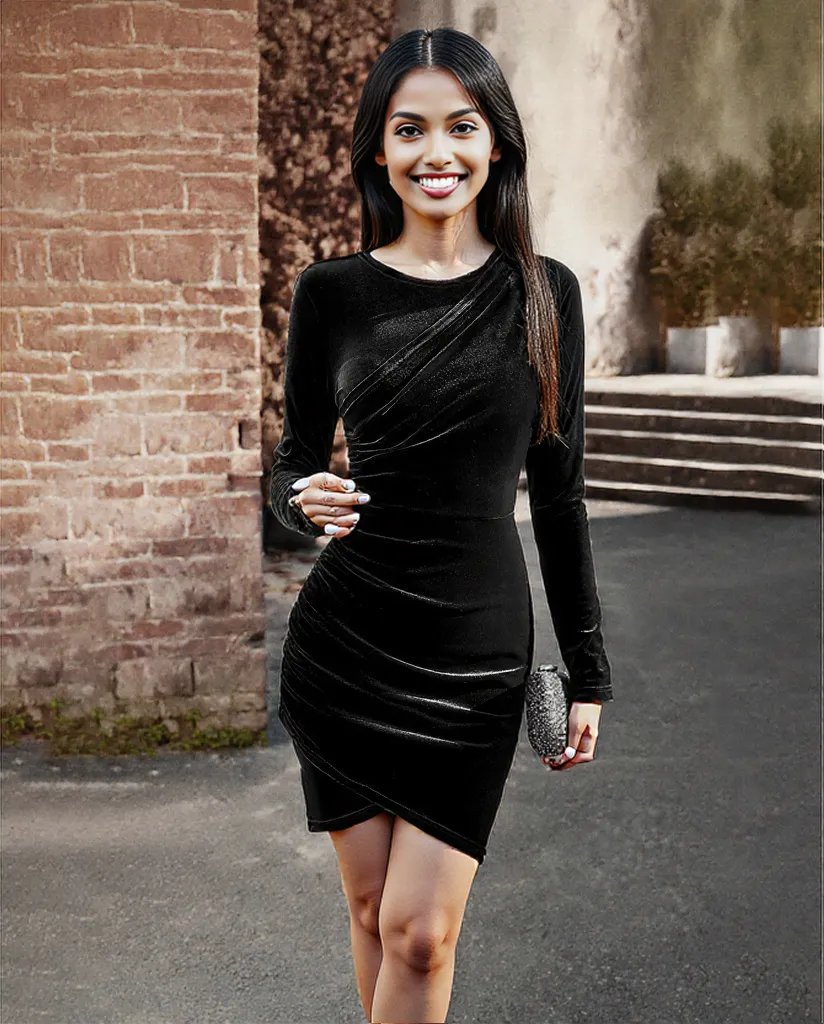 New beautiful black Autumn And Winter Round Neck Dress for women