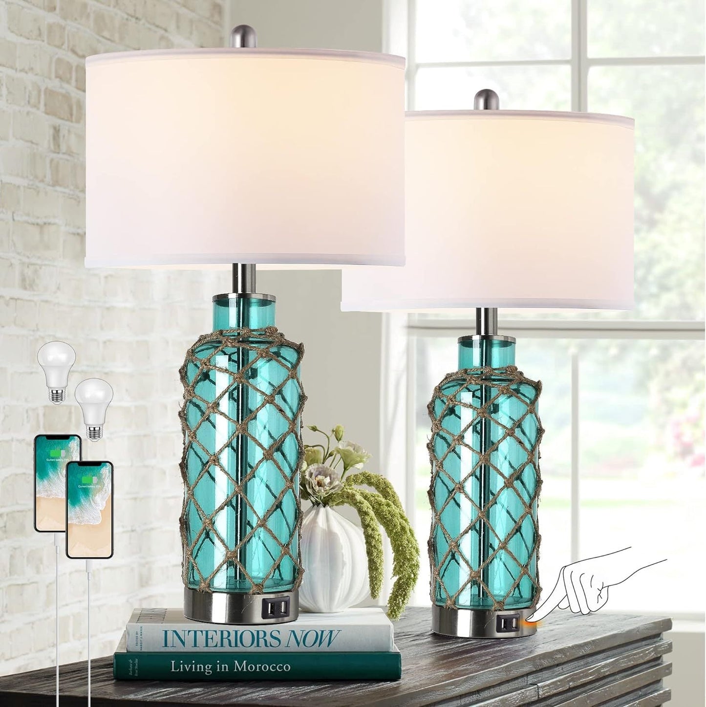 Cottage Nautical Accent Table Lamp Set of 2