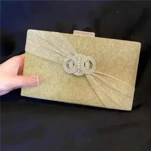Diamond button-filled square clutch bag Diagonal wedding birthday
