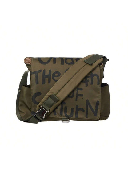 Canvas Messenger Bag Crossbody Bag Letter Printed Waterproof Shoulder Nylon College Student Women's Shoulder Bag Goth Punk Shoulder Satchels Harajuku Grunge Handbag