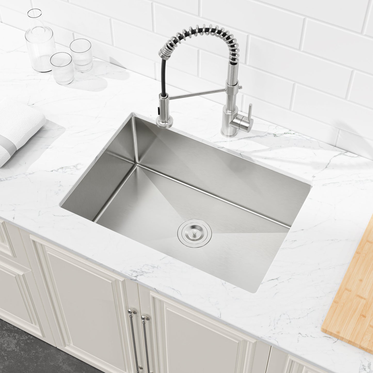 Stainless Steel Kitchen Sink, 27″x19″ Single Bowl, Undermount Handmade Sink in Brushed Nickel