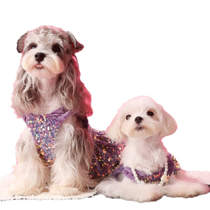 Female Dog Clothes Autumn Dress Velvet Sequins