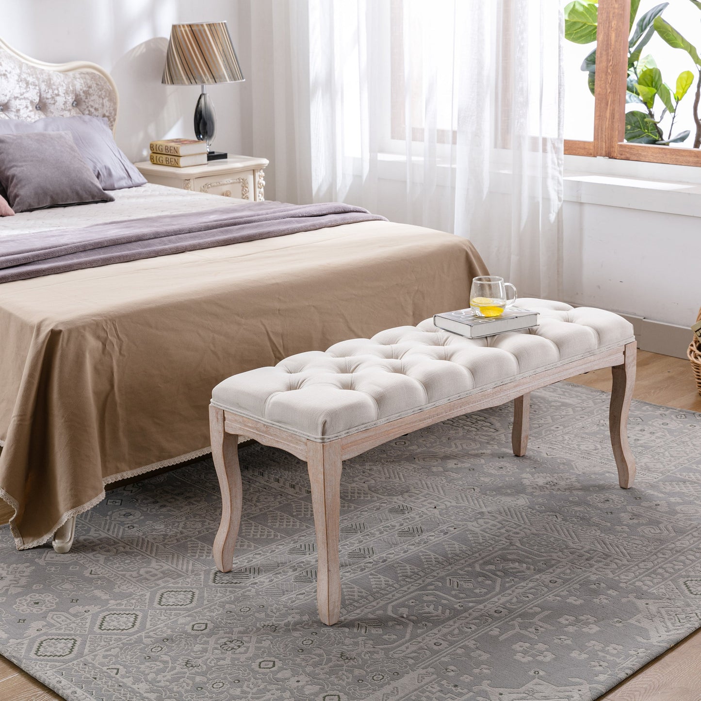 Bedroom Bench French Vintage Tufted Entryway Bench