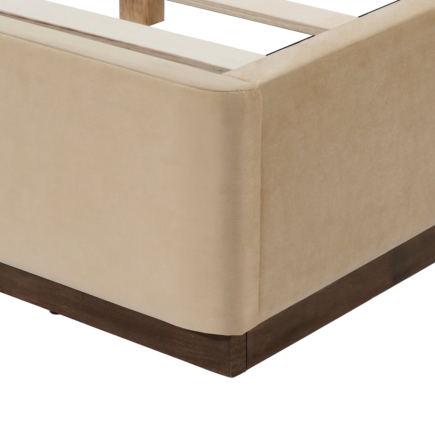 Queen Size Upholstered Bed Frame with Velvet Fabric Thick Headboard