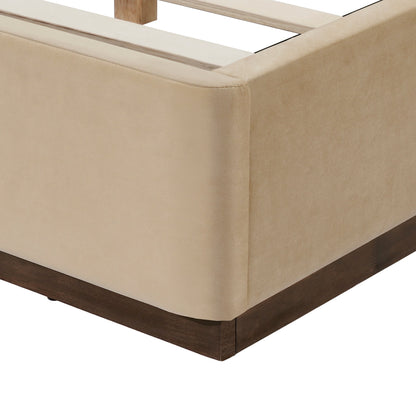 Queen Size Upholstered Bed Frame with Velvet Fabric Thick Headboard