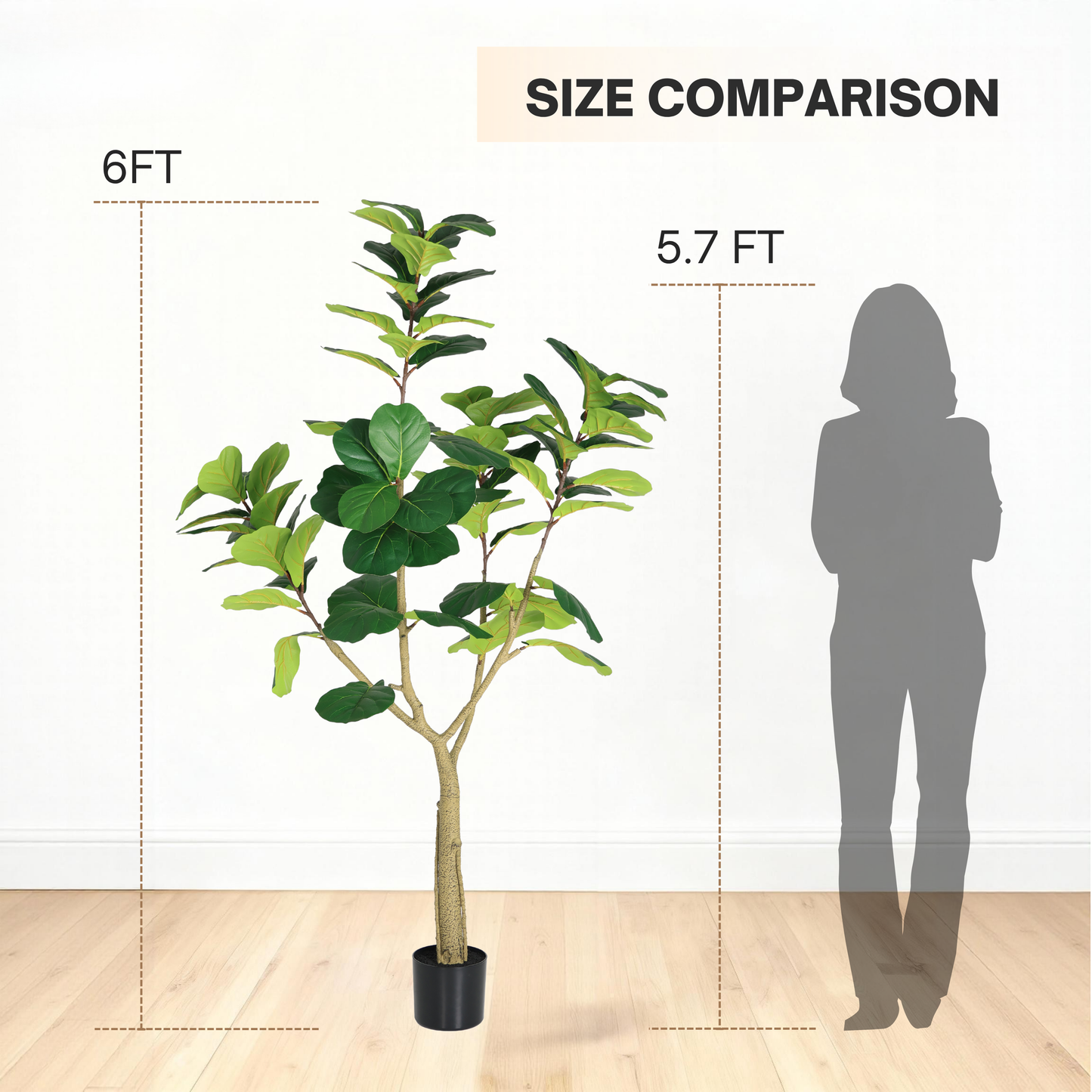 6FT Artificial Fiddle Leaf Fig Tree, Realistic Faux Potted Plant