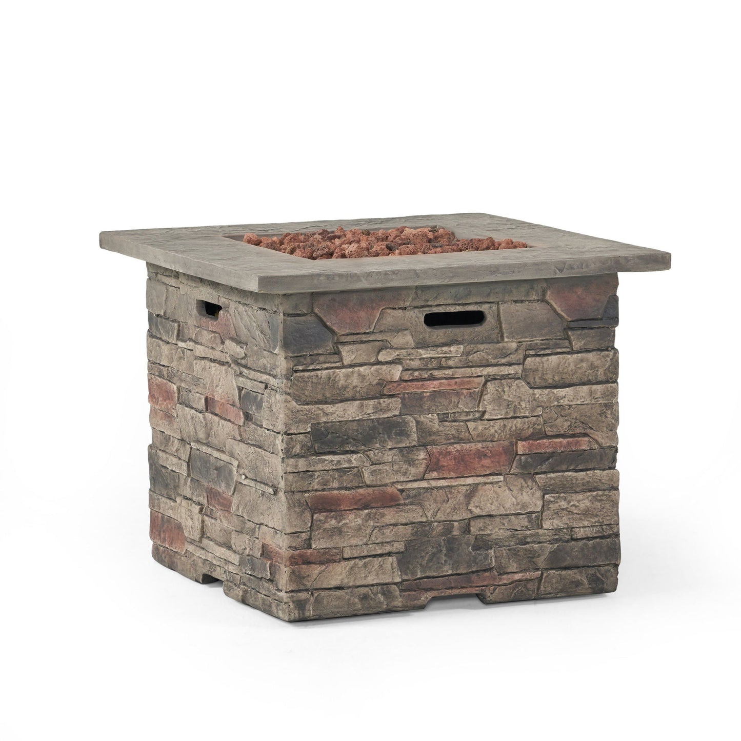Classic Design Square Fire Pit With Top And 40,000 Btu Heat Output - Stone Gray